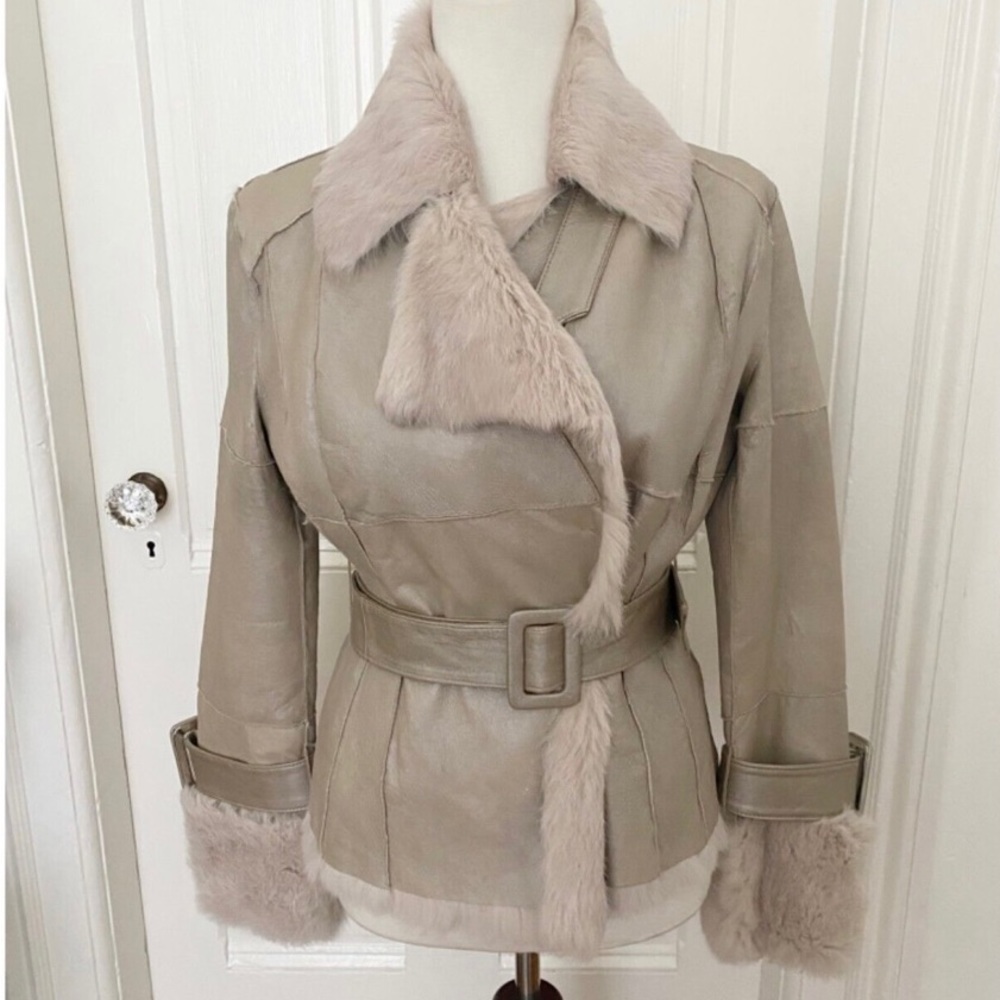 BEBE Genuine Rabbit Fur and Leather Jacket